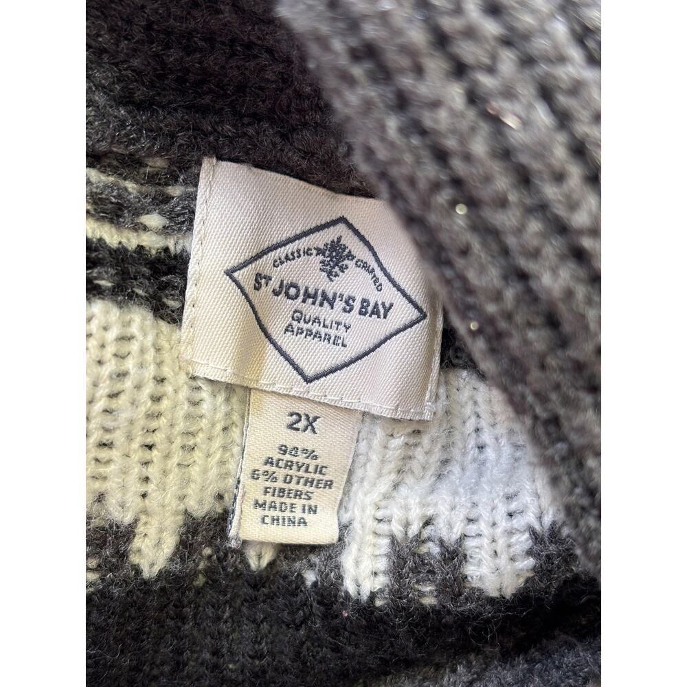 St. John's Bay Open Front Cardigan Sweater Womens Size 2X Gray Fair Isle Knit - Picture 3 of 7